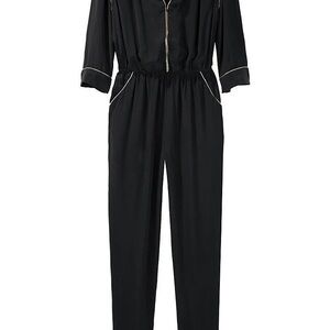 MADRAS Chic Black Silk Jumpsuit with Gold Accents